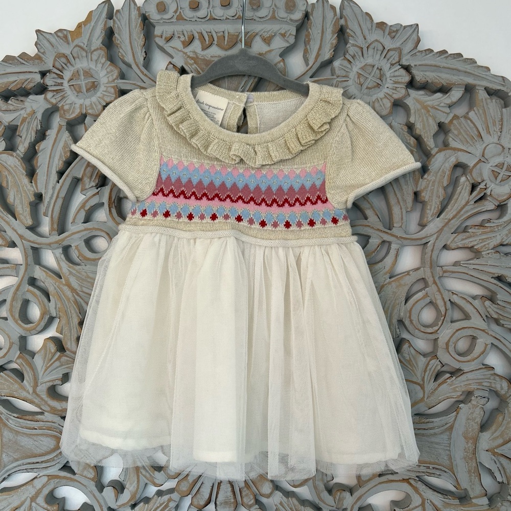 NWOT First Impressions Cream Tulle Dress – 2 Piece Set for Baby Girl, 0-3 Months